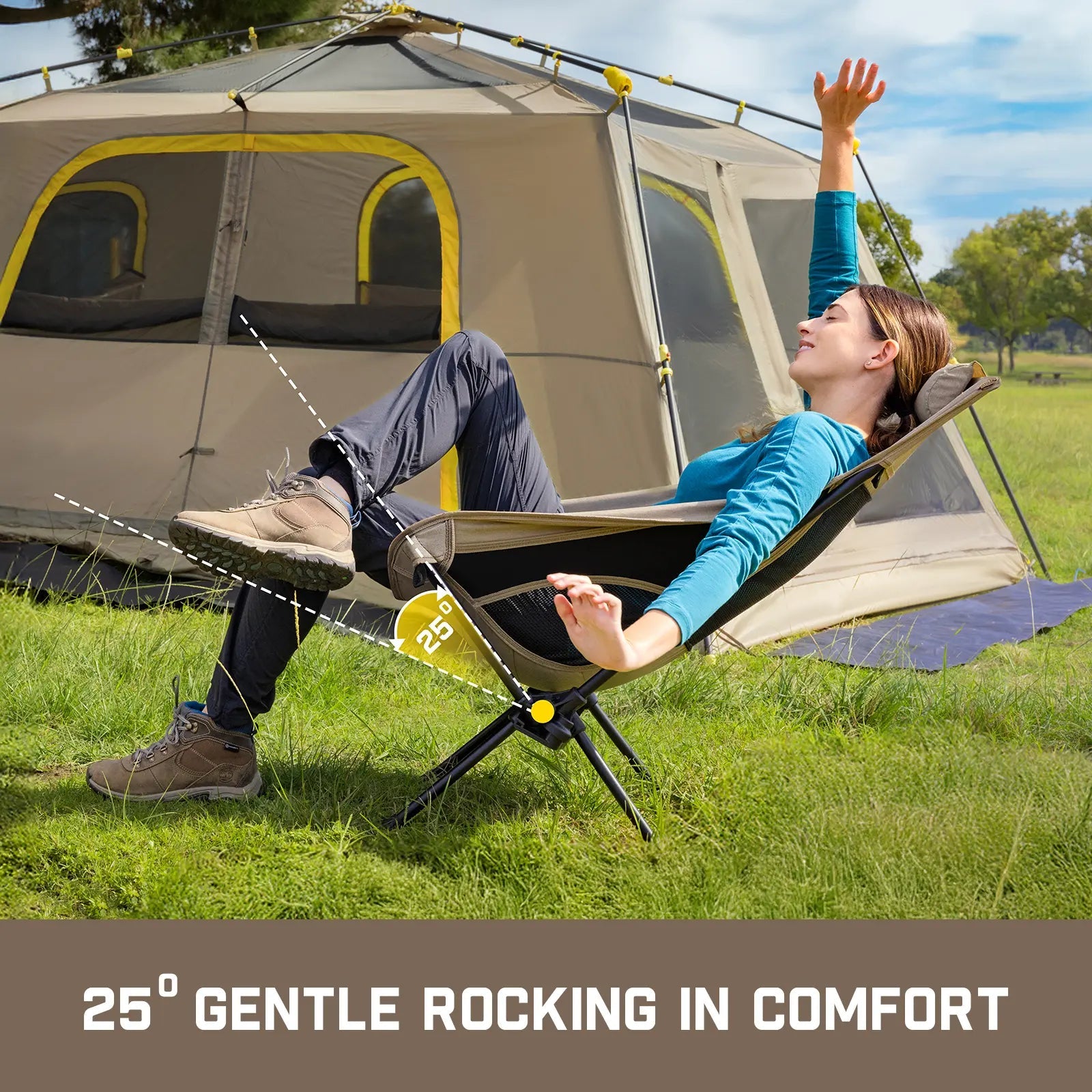 Clearance Sale: 50% Off – Portable, foldable camping chair, ideal for camping, hiking, backyard relaxation, fishing, and more. Supports up to 250 pounds and comes with a storage bag.
